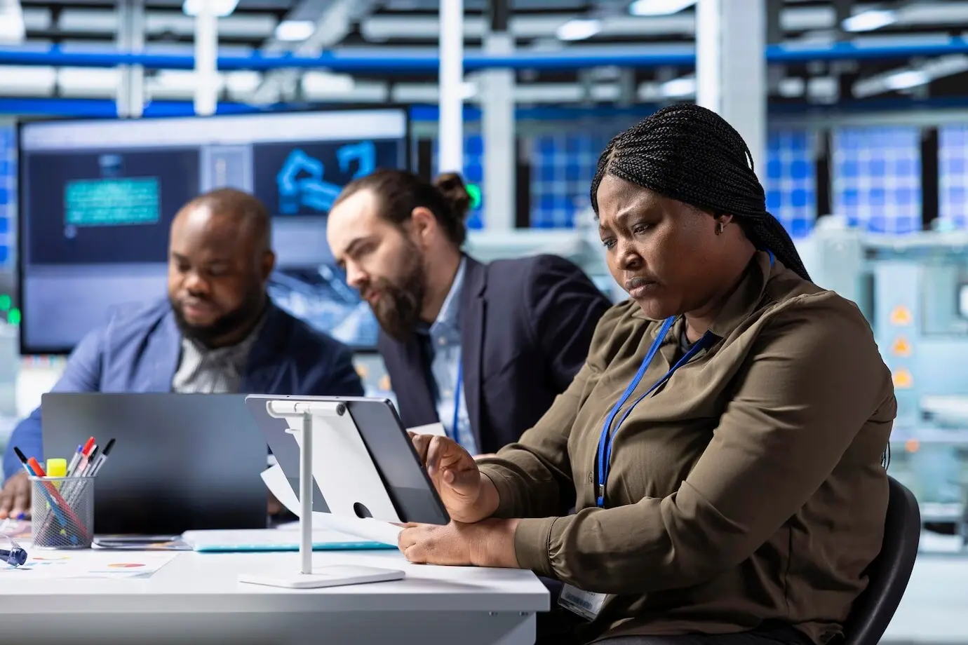 Los accionistas se aseguran de que la fábrica cumpla con los estándares de seguridad utilizando dispositivos.